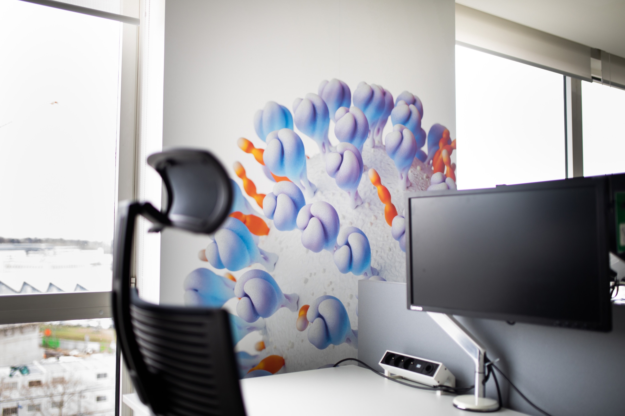 Détail d’une création murale dans les bureaux